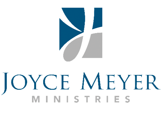 Logo von Joyce Meyer Ministries mit stilisiertem „J“ in Blau und Grau, darunter der Schriftzug in Großbuchstaben.